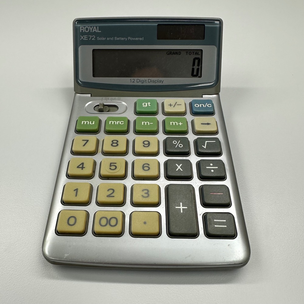Royal XE72 Desktop Calculator 12 Digit Display Solar Battery Powered Silver